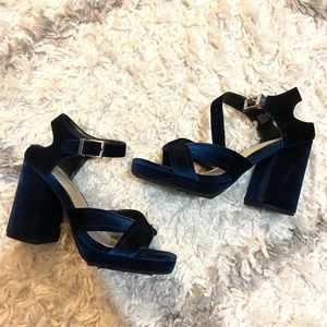 Blue suede wedge heels